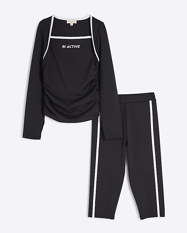 Girls Black RI Active Top And Leggigns Set