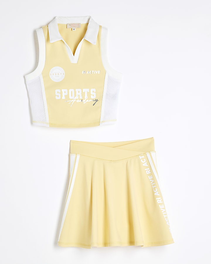 Girls Yellow RI Active Polo And Shorts Set