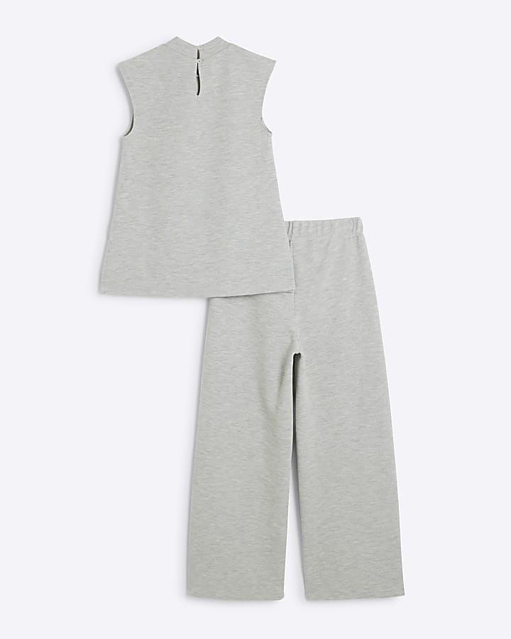 Girls Grey Sleeveless High Neck Top Set