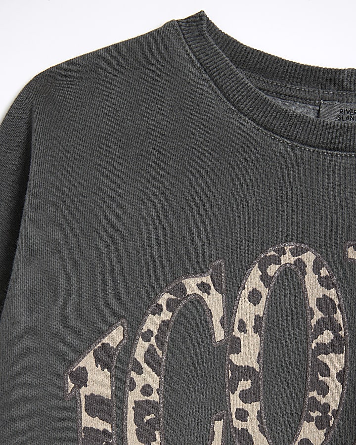 Girls Grey Leopard Iconic Sweatshirt