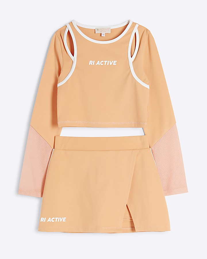 Girls Coral RI Active T-Shirt And Skort Set