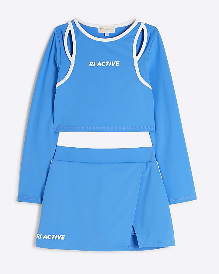 Girls Blue RI Active T-Shirt And Skort Set