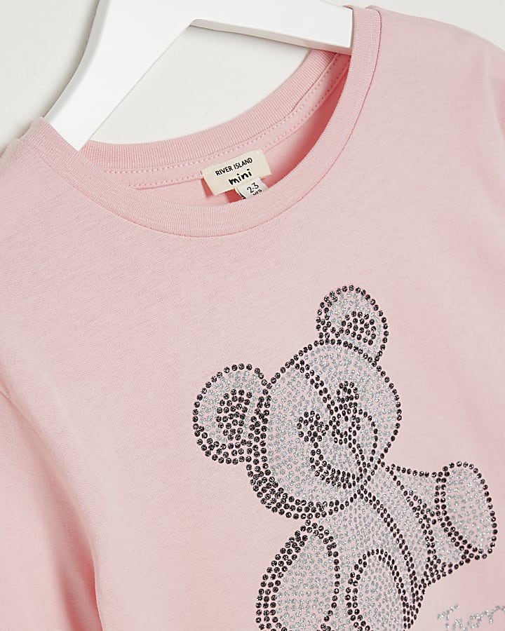 Mini Girls Pink Glitter Bear T-Shirt