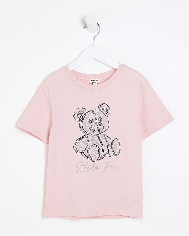 Mini Girls Pink Glitter Bear T-Shirt