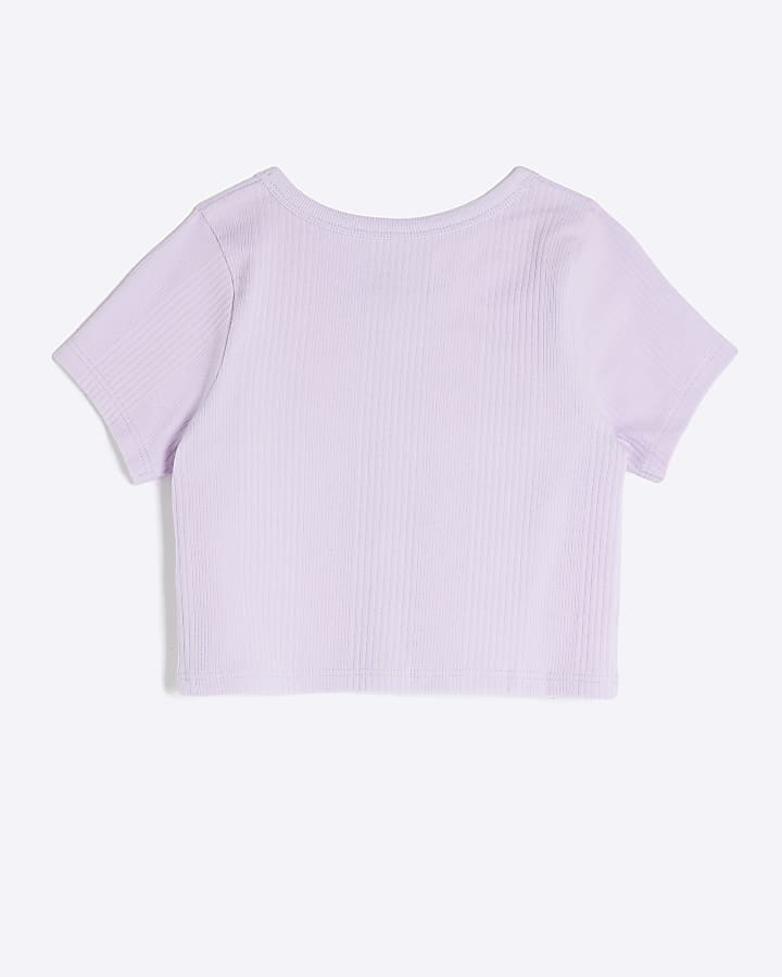 Girls Purple Ribbed Scoop Top