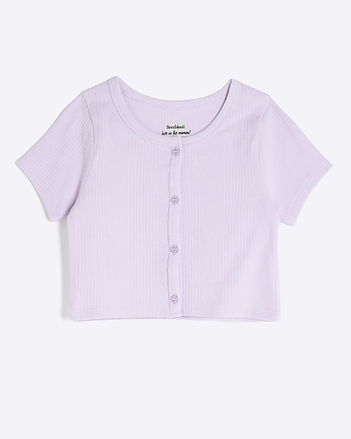 Girls Purple Ribbed Scoop Top