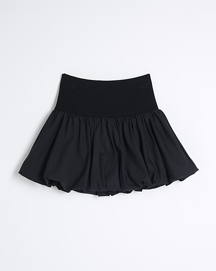 Girls Black Scuba Bubble Hem Skirt