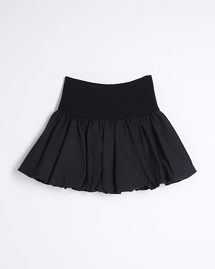 Girls Black Scuba Bubble Hem Skirt