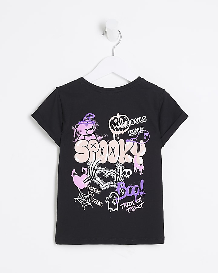 Mini Girls Black Halloween Bear T-Shirt