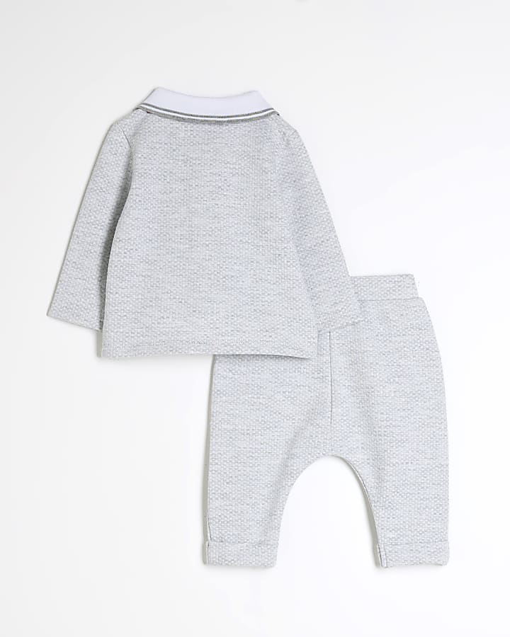 Baby Boys Grey Jacquard Polo Set