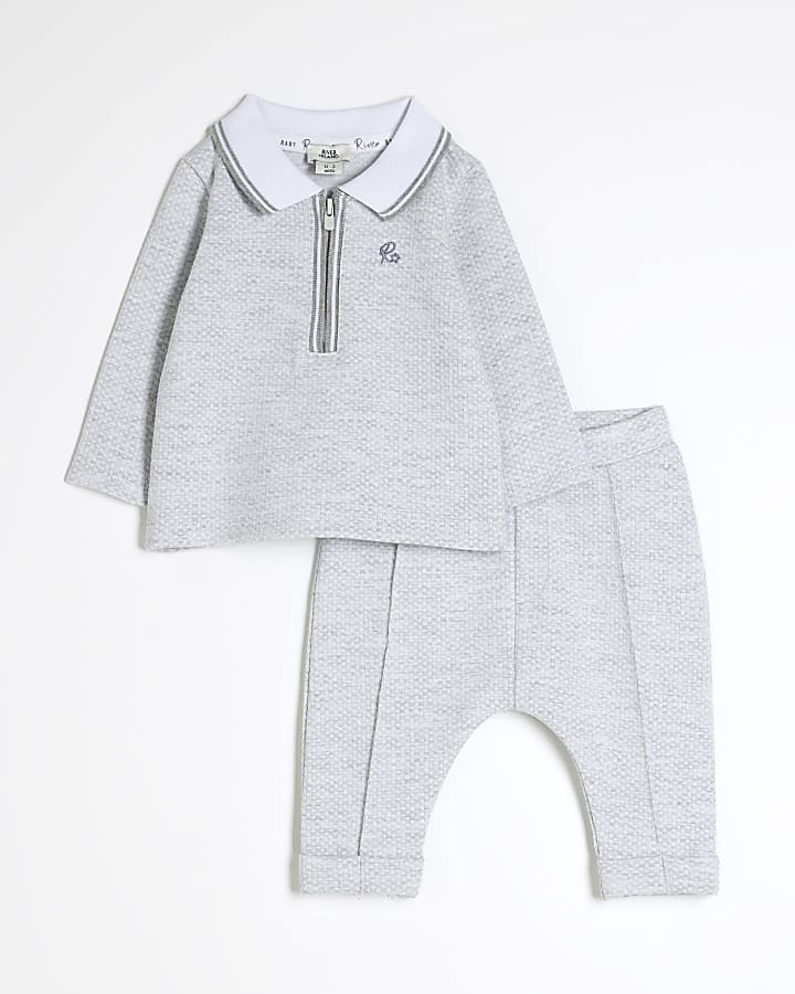 Baby Boys Grey Jacquard Polo Set River Island