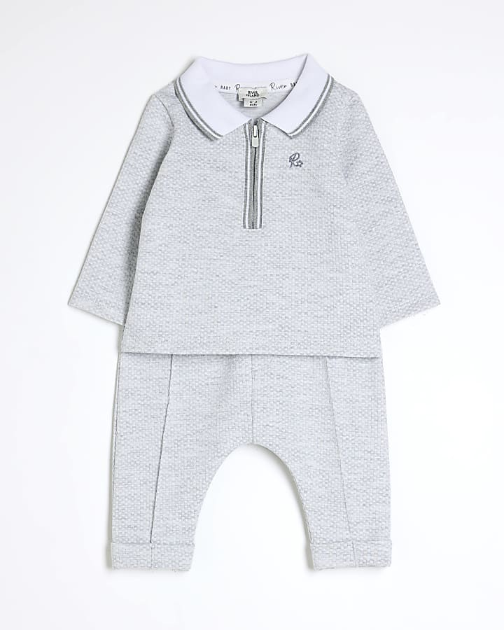 Baby Boys Grey Jacquard Polo Set