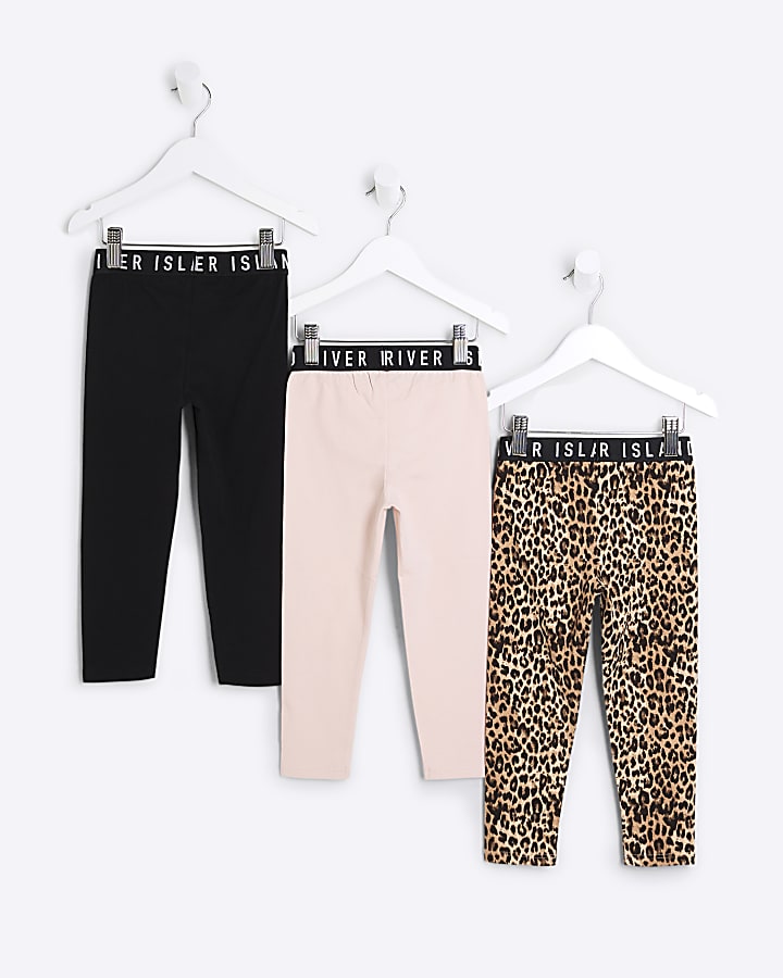 Mini Girls Beige Leopard RI Leggings 3 Pack