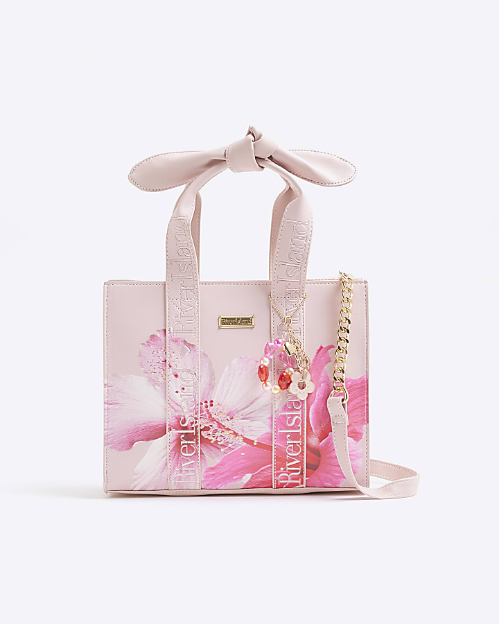 Girls Pink Floral Printed Tote Bag