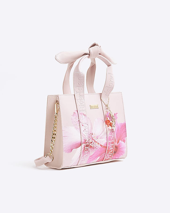 Girls Pink Floral Printed Tote Bag