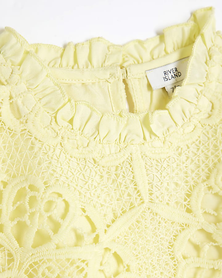 Girls Yellow Lace Top And Shorts Set