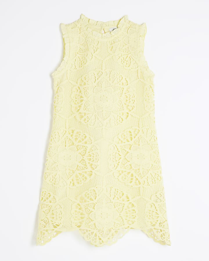 Girls Yellow Lace Shift Dress