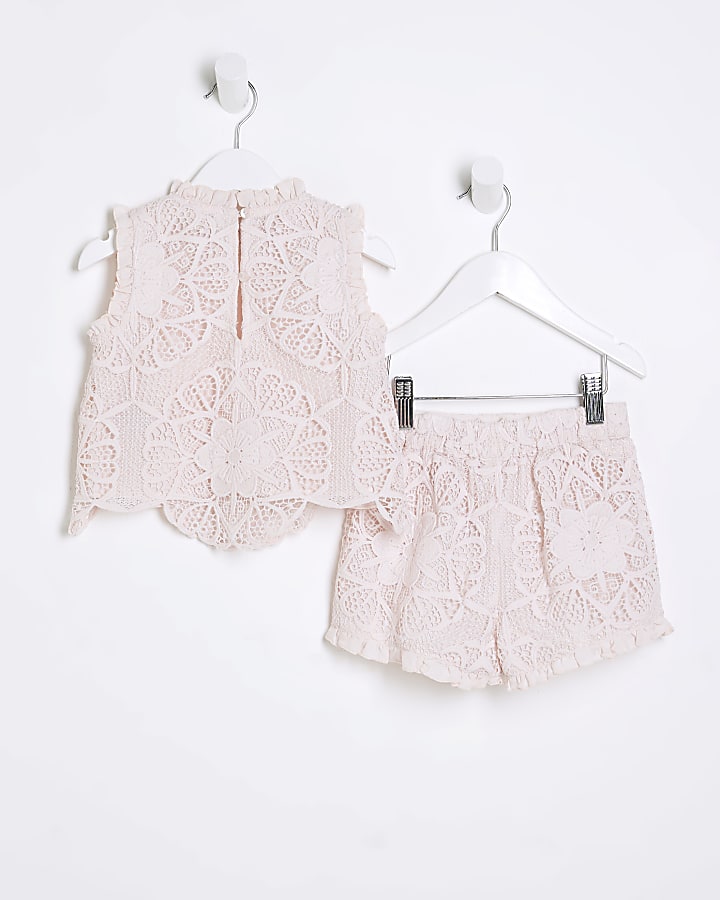 Mini Girls Pink Lace Top And Shorts Set