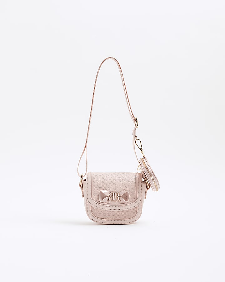 Girls Pink Embossed Monogram Cross Body Bag