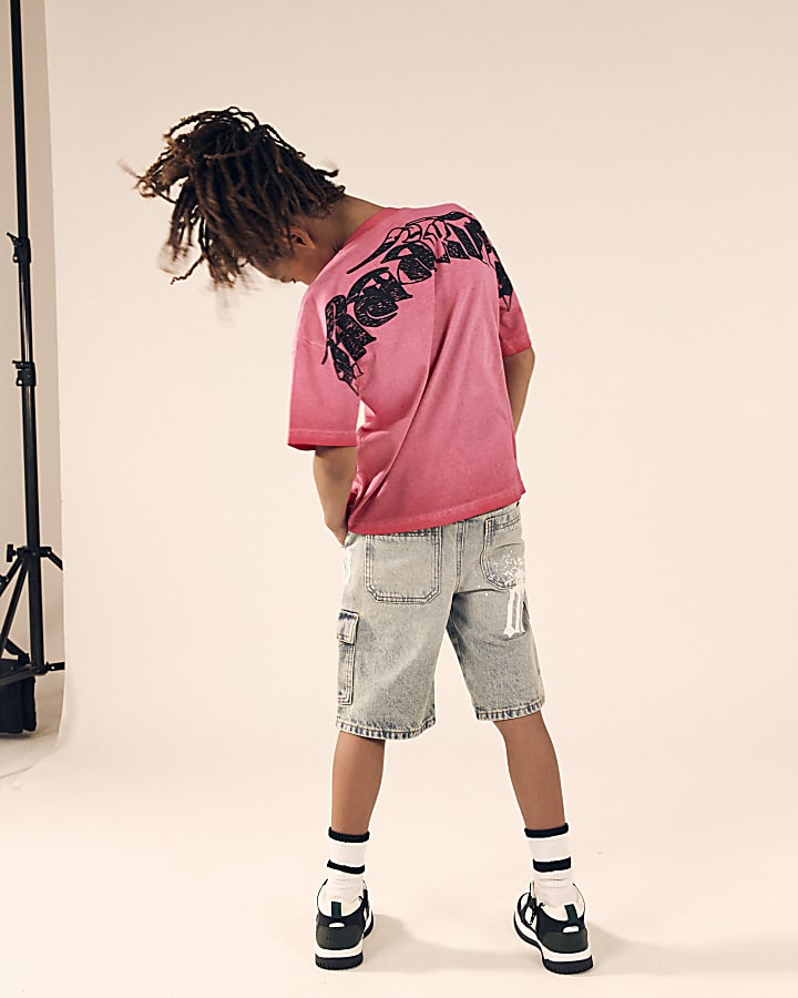 Boys Blue Denim Graffiti Cargo Shorts