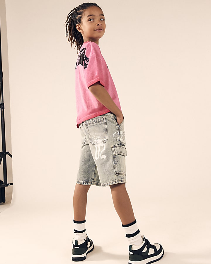 Boys Blue Denim Graffiti Cargo Shorts