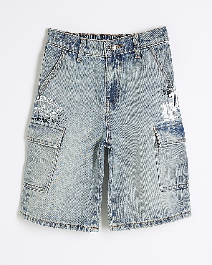 Boys Blue Denim Graffiti Cargo Shorts