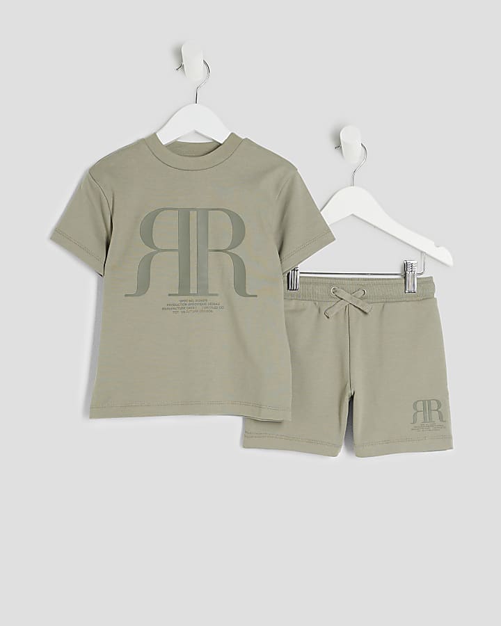 Mini Boys Khaki RR T-Shirt And Shorts Set