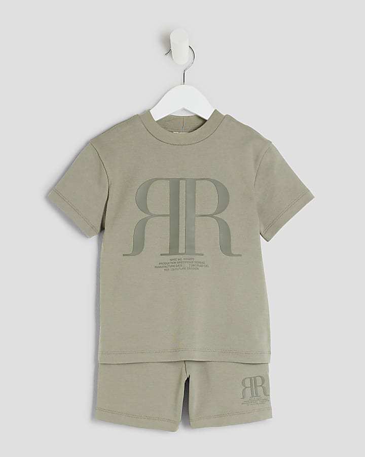 Mini Boys Khaki RR T-Shirt And Shorts Set