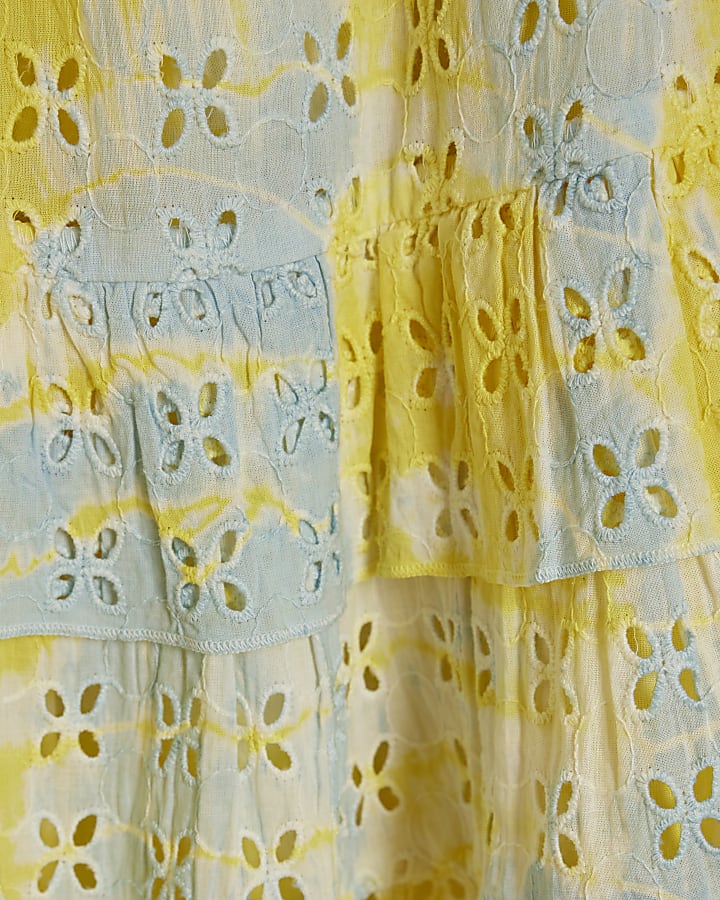 Mini Girls Yellow Broidery Tie Dye Dress