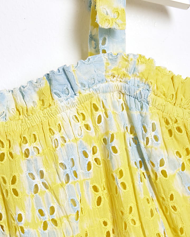 Mini Girls Yellow Broidery Tie Dye Dress