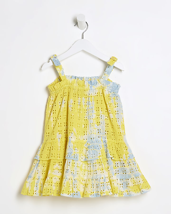 Mini Girls Yellow Broidery Tie Dye Dress