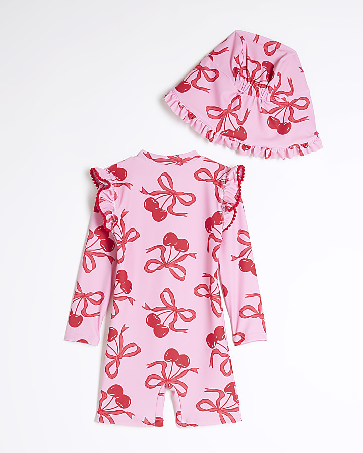 Mini Girls Red Cherry Swim Rashsuit Set