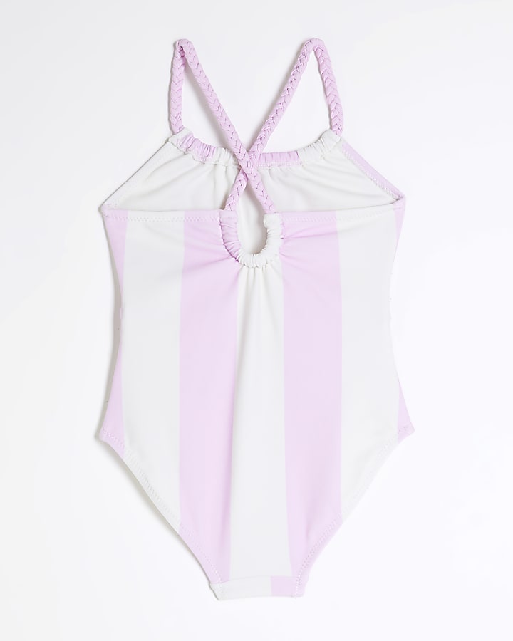 Mini Girls Pink Stripe Charm Belt Swimsuit