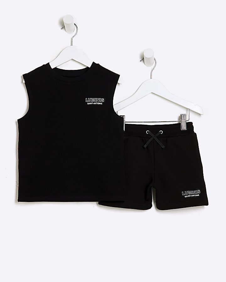 Mini Boys Black Luminis Vest And Shorts Set