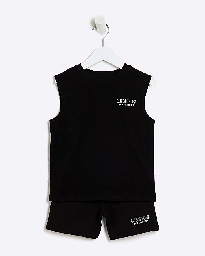 Mini Boys Black Luminis Vest And Shorts Set