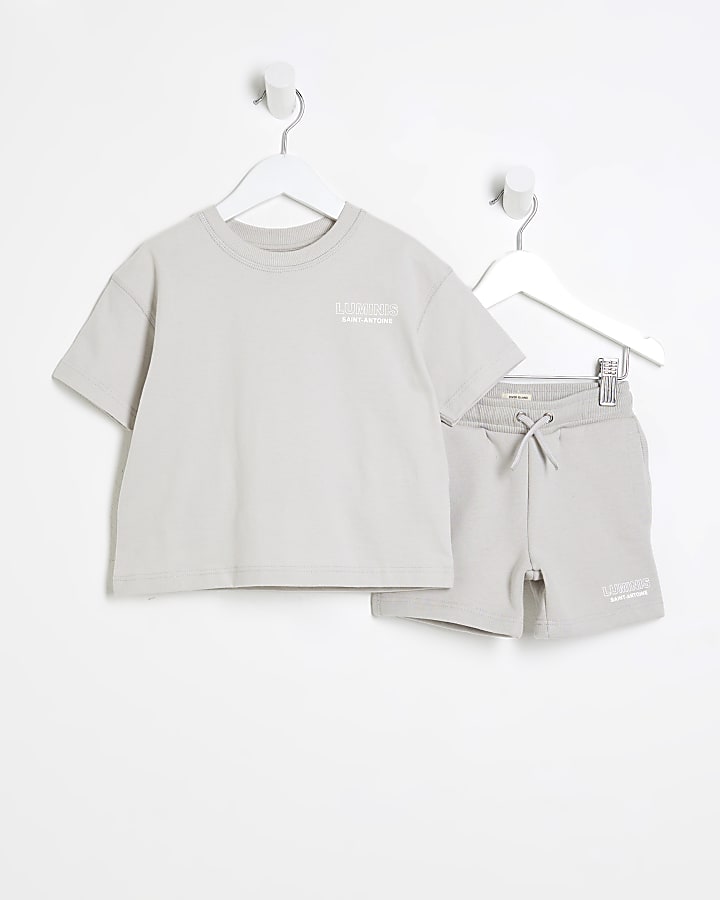 Mini Boys Grey Luminis T-Shirt And Shorts Set