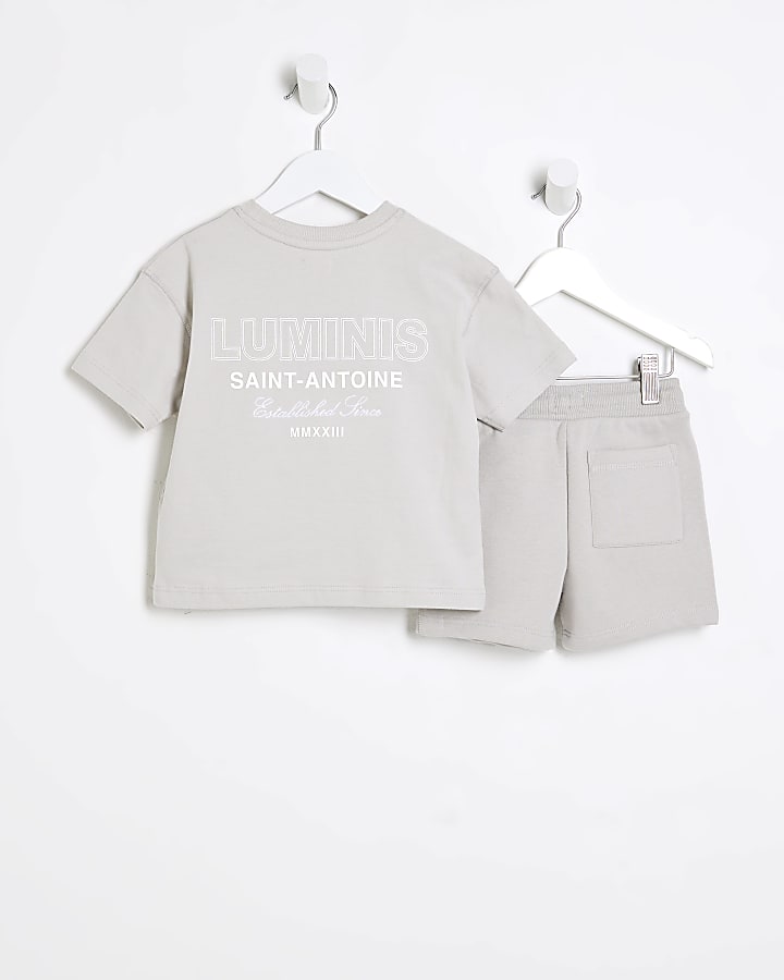 Mini Boys Grey Luminis T-Shirt And Shorts Set