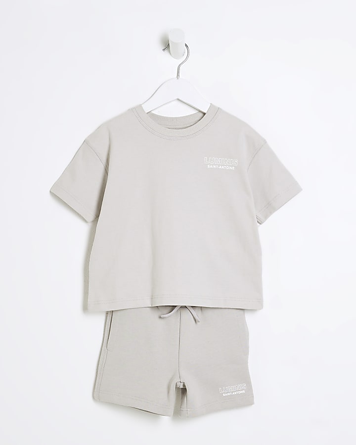 Mini Boys Grey Luminis T-Shirt And Shorts Set