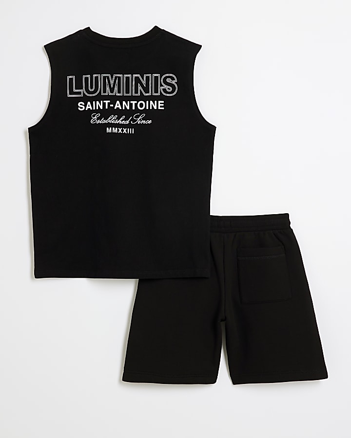 Boys Black Luminis Vest And Shorts Set