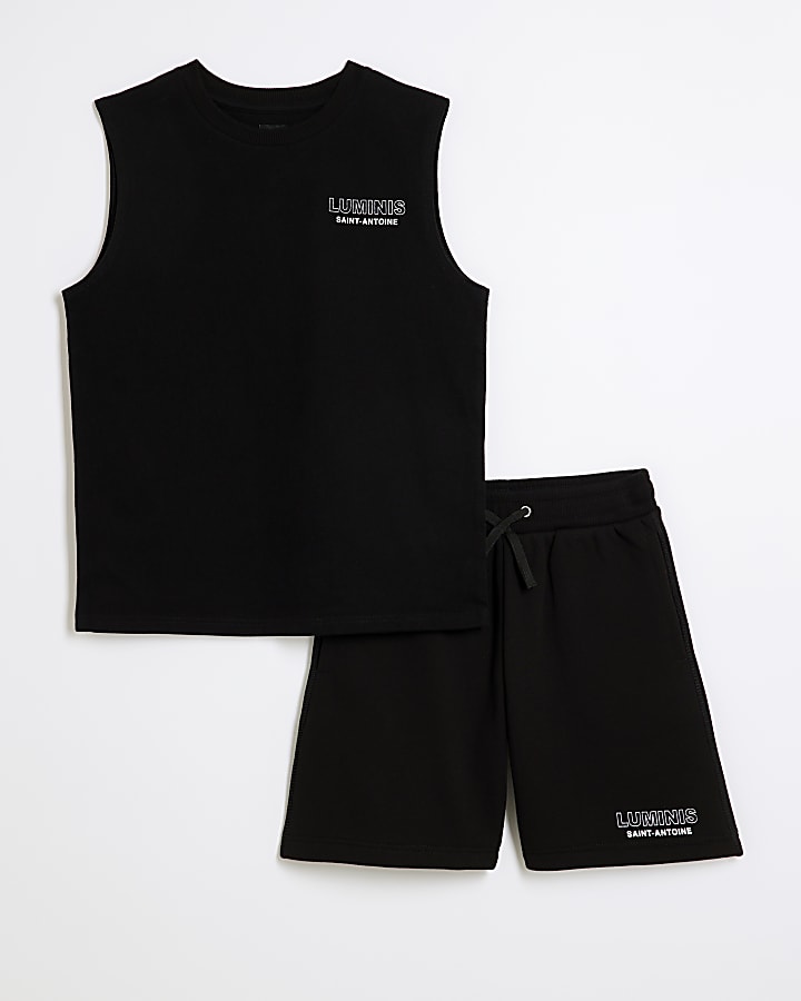 Boys Black Luminis Vest And Shorts Set