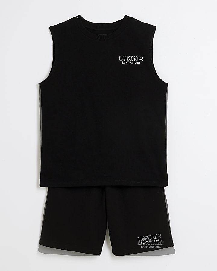 Boys Black Luminis Vest And Shorts Set