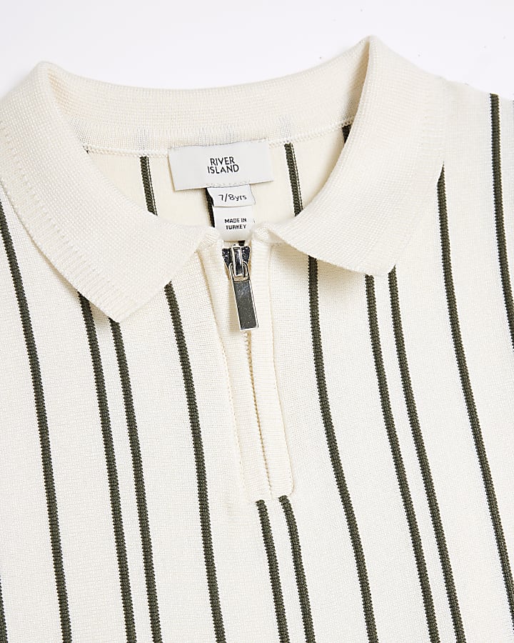 Boys Cream Vertical Stripe Polo Knitted Shirt