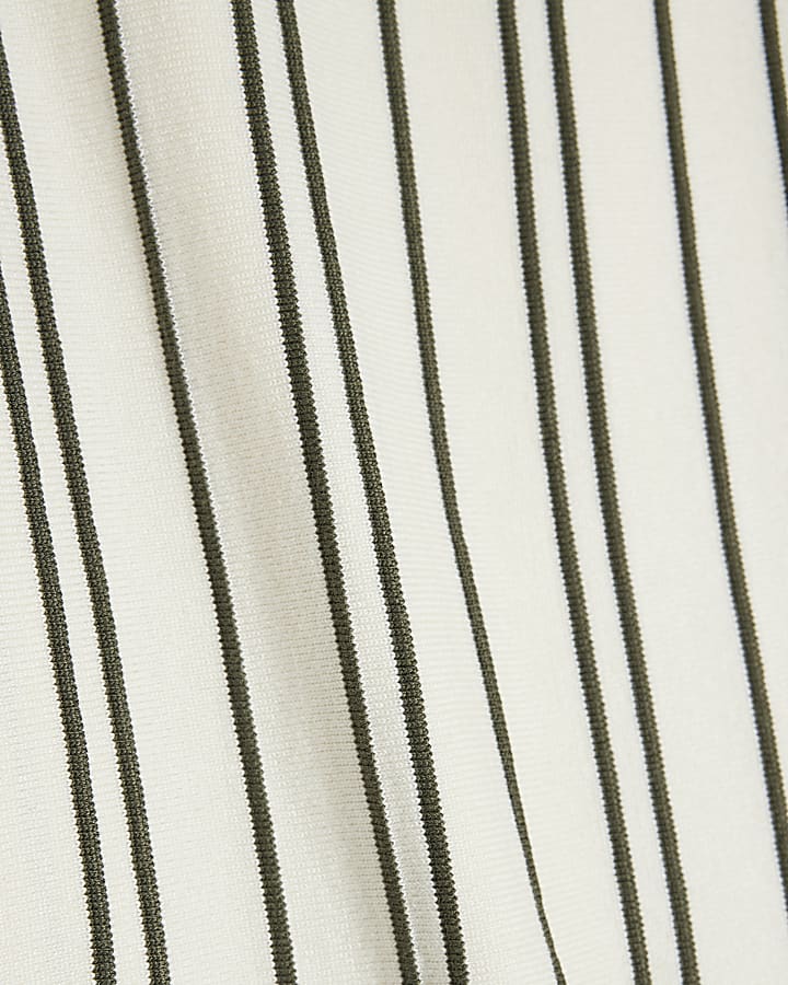 Boys Cream Vertical Stripe Polo Knitted Shirt