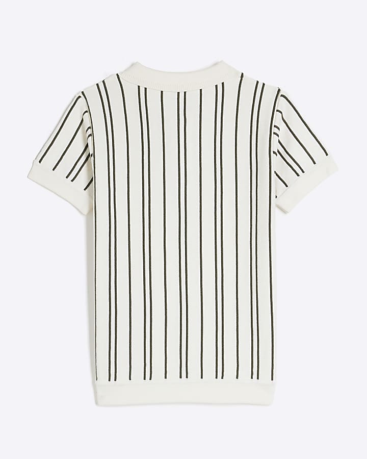 Boys Cream Vertical Stripe Polo Knitted Shirt