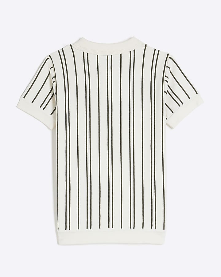 Boys White Vertical Stripe Polo Knitted Shirt