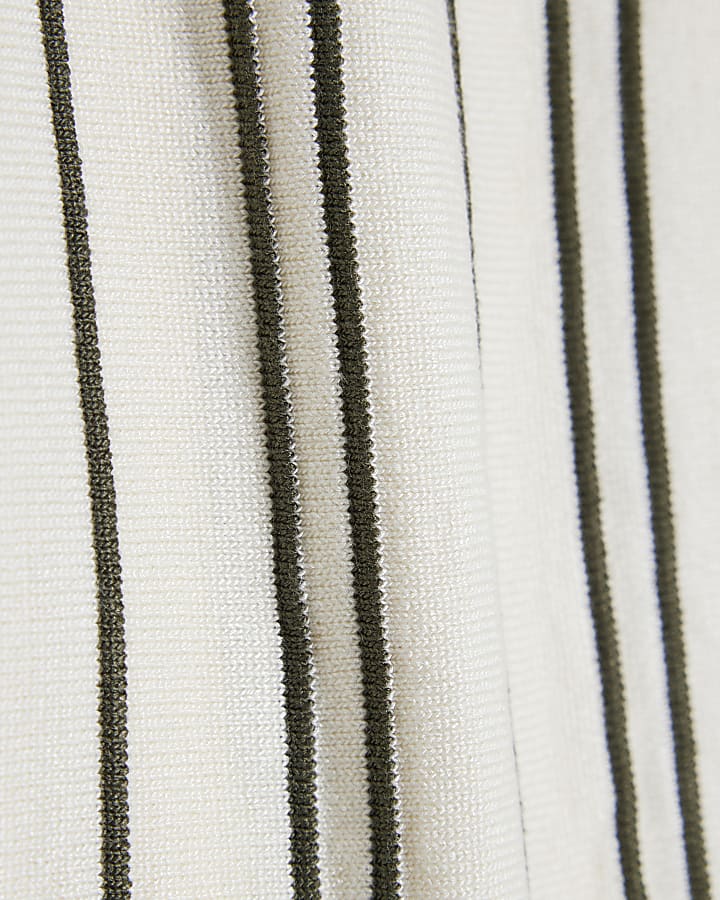 Mini Boys Cream Stripe Knitted Polo Shirt