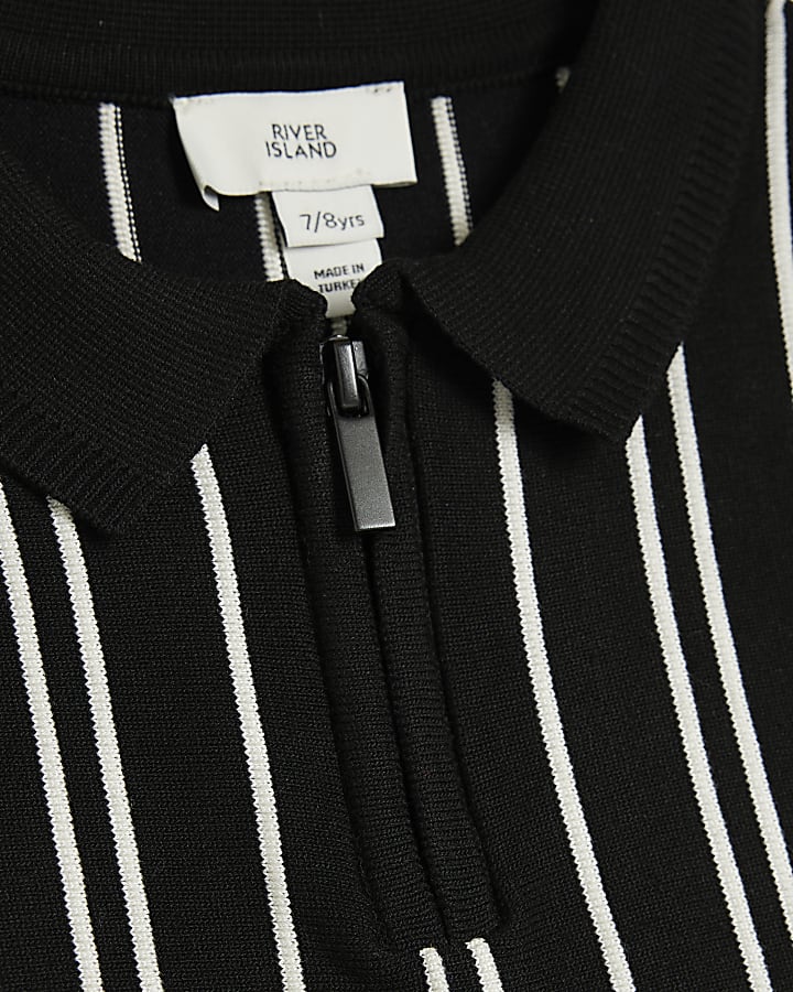 Boys Black Stripe Knitted Polo Shirt