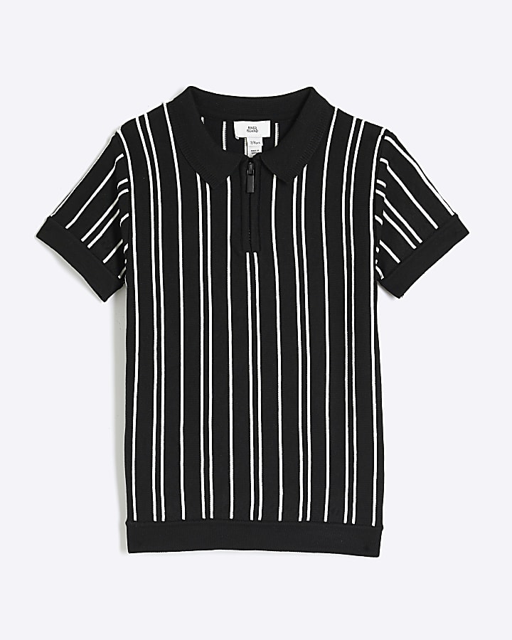 Boys Black Stripe Knitted Polo Shirt