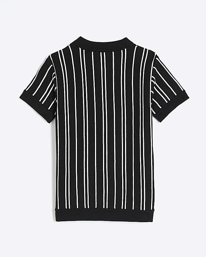 Boys Black Stripe Knitted Polo Shirt