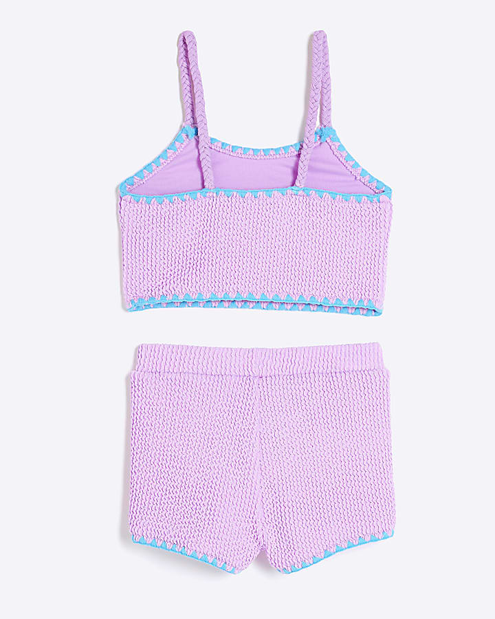 Mini Girls Purple Textured Bikini Top Set